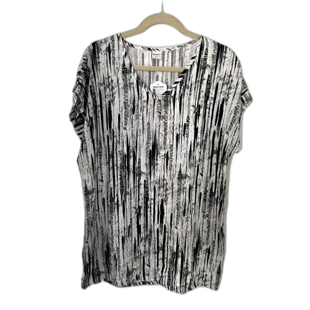NWT Marry Fashion Lightweight V-Neck Cotton Blouse Short Sleeve 100% Cotton 3XL